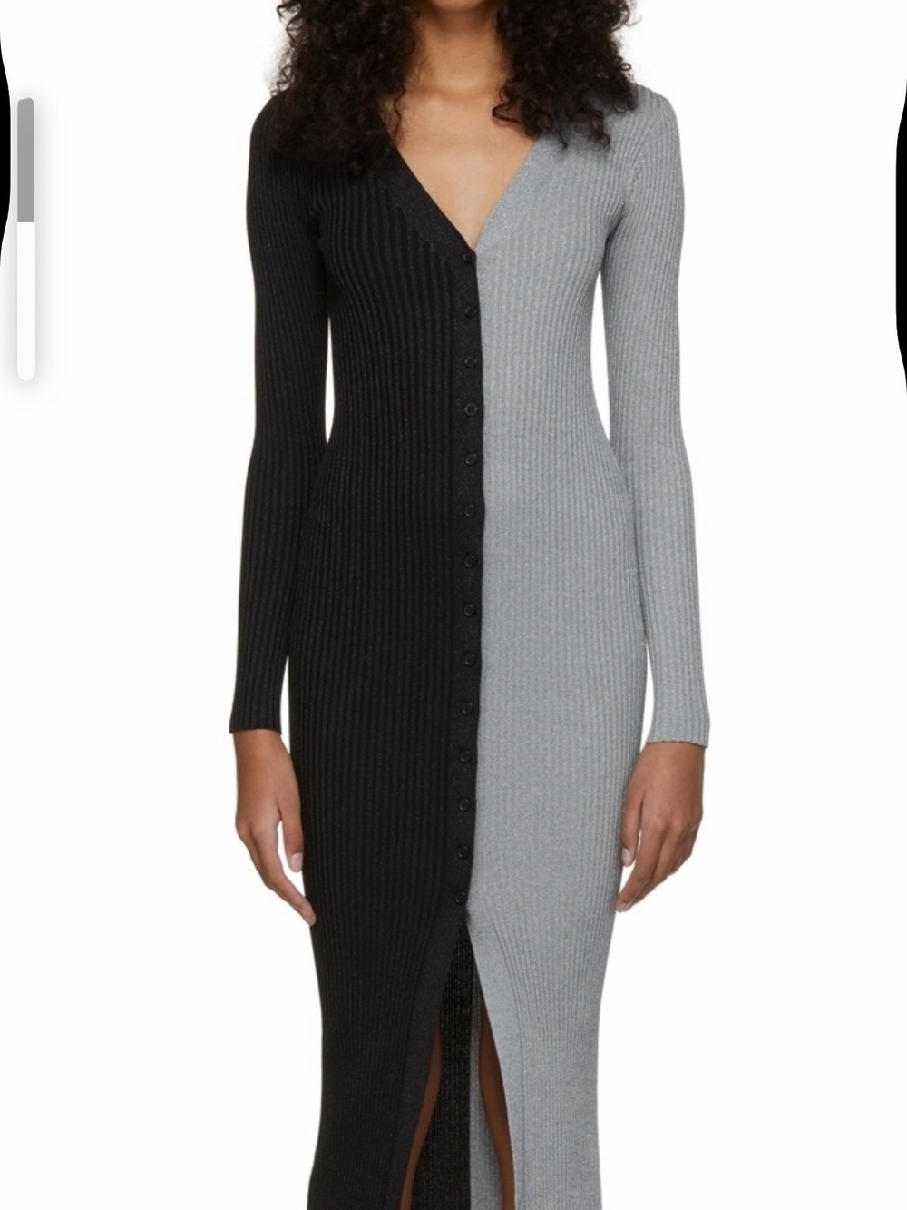 STAUD Two-Tone Ribbed Button-Front Maxi Cardigan Dress - Black & Gray